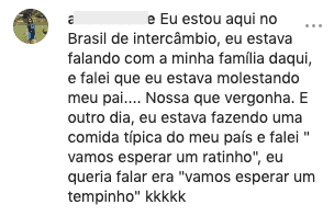 Comment from a student in Brazil who said "molestando meu pai" and "esperar um ratinho" instead of "um tempinho", two Portuguese vs Spanish words mix-ups