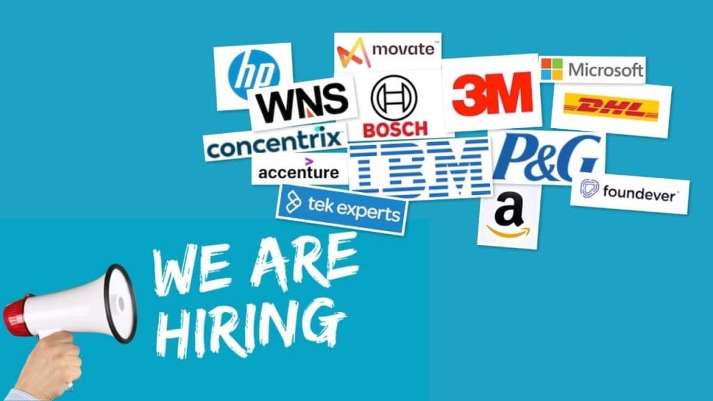 Empresas que ofrecen trabajos en portugués en Costa Rica con un megáfono y el mensaje We Are Hiring