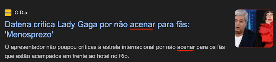 Brazilian news headline using the verb acenar in Portuguese