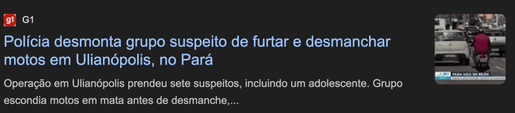 Brazilian news headline about desmanche de carros and buying used car parts
