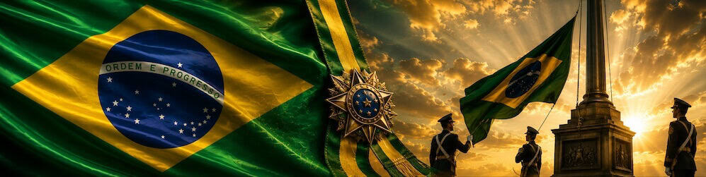 Soldiers raising the Brazilian flag at dawn during an official ceremony — Brazil National Flag Anthem lyrics by Olavo Bilac