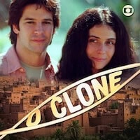 O Clone cover, a 2001 Brazilian telenovela known as The Clone, with the leading couple over a Moroccan landscape