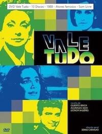 Vale Tudo DVD cover, a 1988 Brazilian telenovela, with the logo and cast photos in green and blue tones